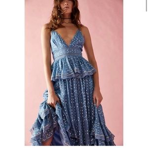 Rococo Sand * Free People NWT M, Blue Maxi with silver embellishment.
